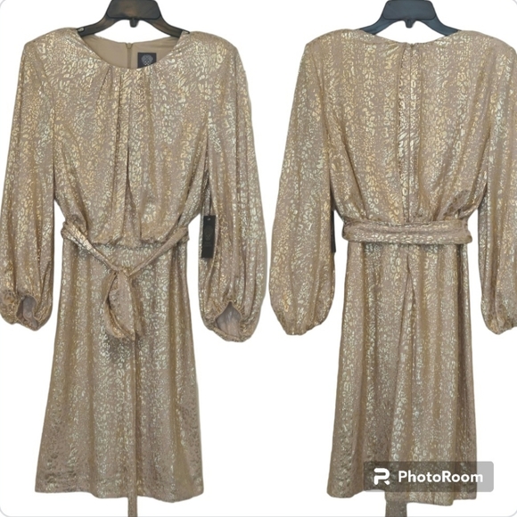 Vince Camuto Woman's Dress Leopard-print Tie-detail Blouson long sleeves Mini - Picture 4 of 12